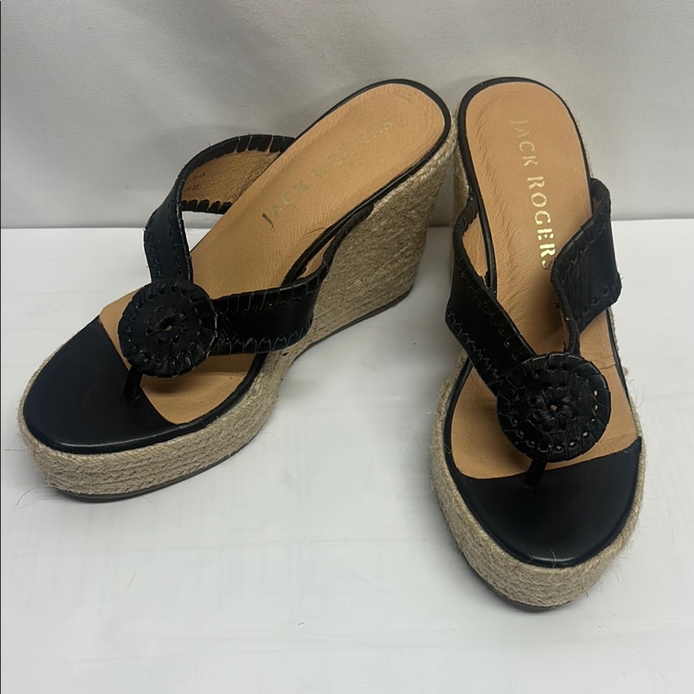 Jack Rogers Black Wedge Sandals with Classic Design